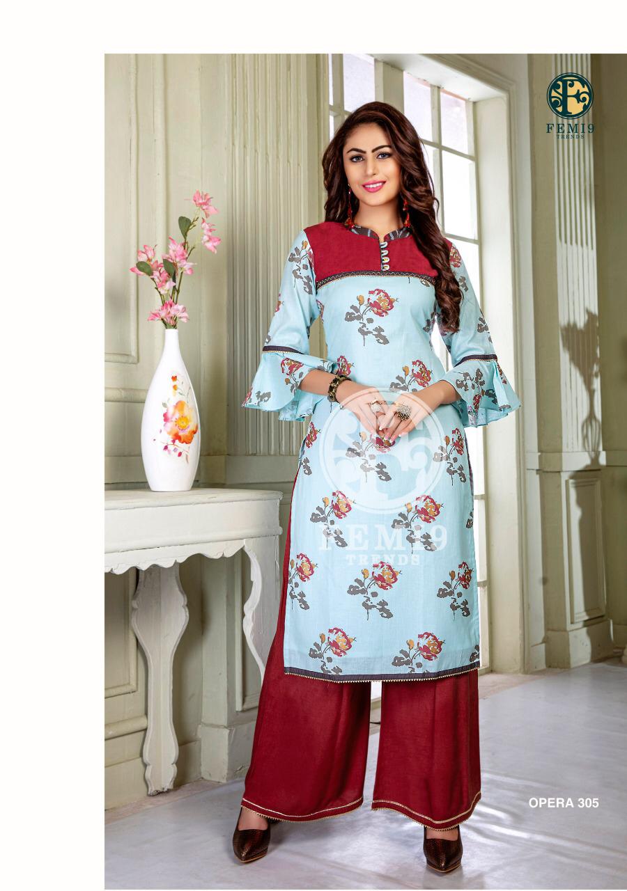 Femi9 Trends Opera Vol 3 Rayon Exclusive Kurti With Palazzo Collection