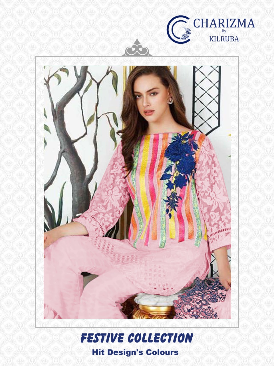 Kilruba Charizma Festive Collection Printed Pure Cambric Cotton With Work Pakistani Dress Material At Wholesale Rate