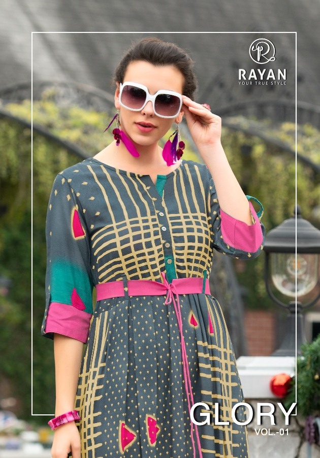 Rayan Glory Printed Rayon Readymade Kurtis Collection At Wholesale Rate