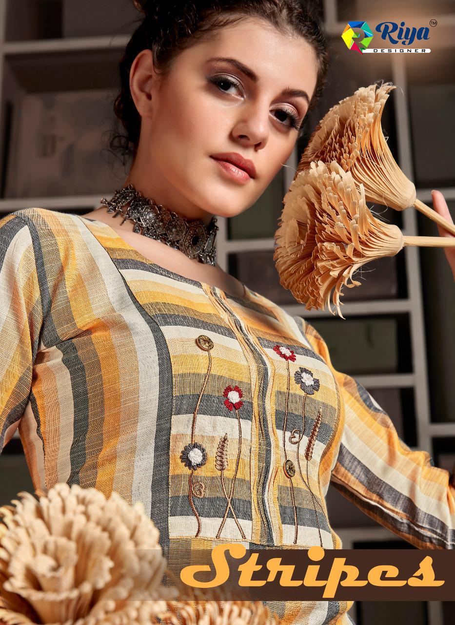 Riya Designer Stripes Cotton With Kalimudi Hand Work Designer Kurtis Set