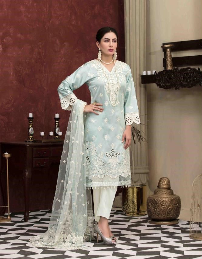 Pakistani Style Salwar Kameez Pure Cotton Fabric Self Embroidery Work Party Wear Dress Material