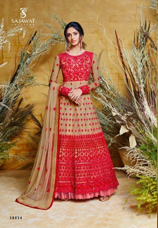 Sajawat Creation Bride Vol4 38031-38035 Series Net Fabric Heavy Embroidered Floor Length Anarkali Suits