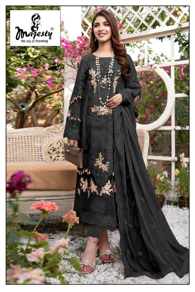 MAJESTY PRESENT MAJESTY D.NO 1163 A TO 1163 C SERIES SEMI STITCHED PAKISTANI DESIGNER SUITS IN WHOLESALE PRICE IN SURAT -  SAIDHARANX 