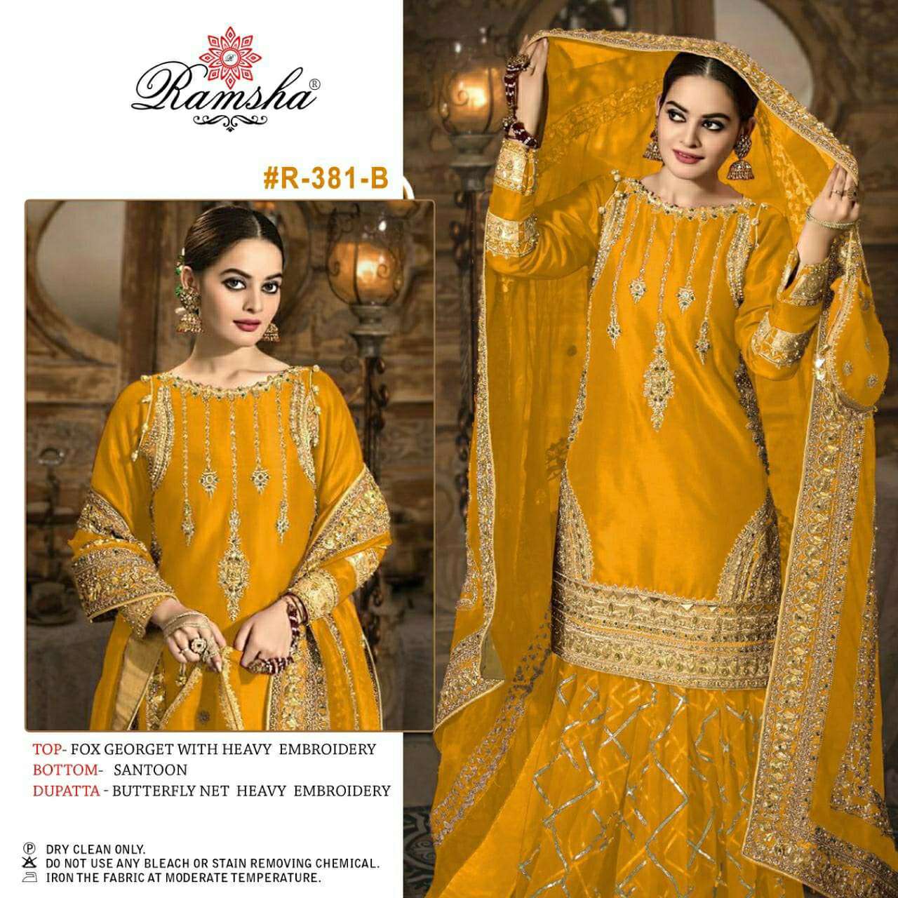 RAMSHA R-381 COLORS BY RAMSHA 381-A TO 381-B SERIES GEORGETTE EMBROIDERED PAKISTANI DRESS AT SAIDHARANX