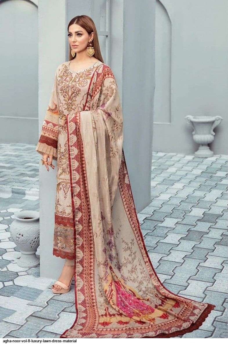 AGHA NOOR VOL 8 LUXURY LAWN DRESS MATERIAL WHOLESALE RATE IN SURAT - SAIDHARANX 