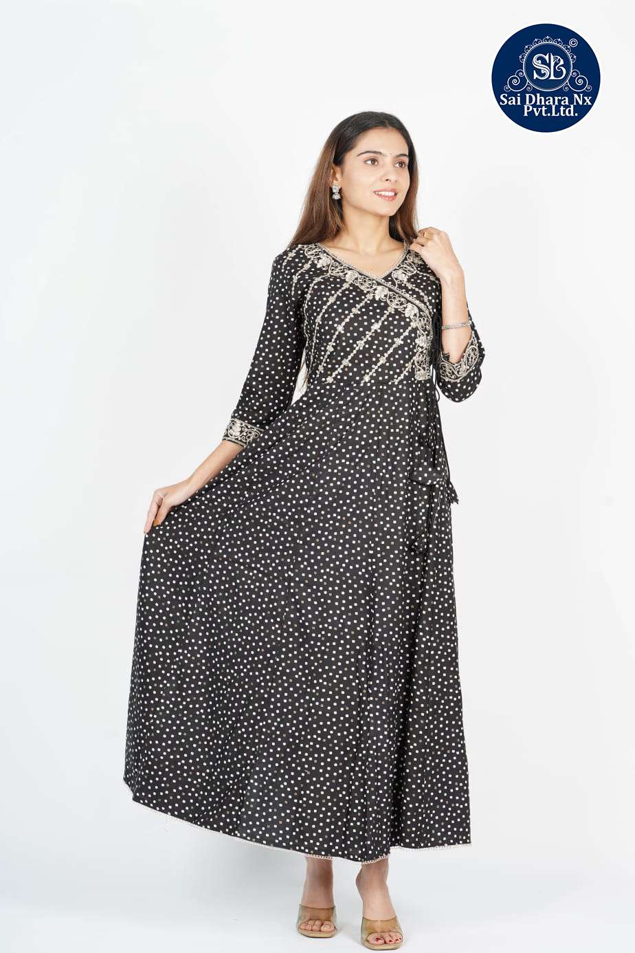 SAIDHARANX PRESENT LATEST ARRIVED MUSLIN FABRIC BASED BLACK ANARKALI GOWN COLLECTION WHOLESALE SHOP IN SURAT - SaiDharaNx