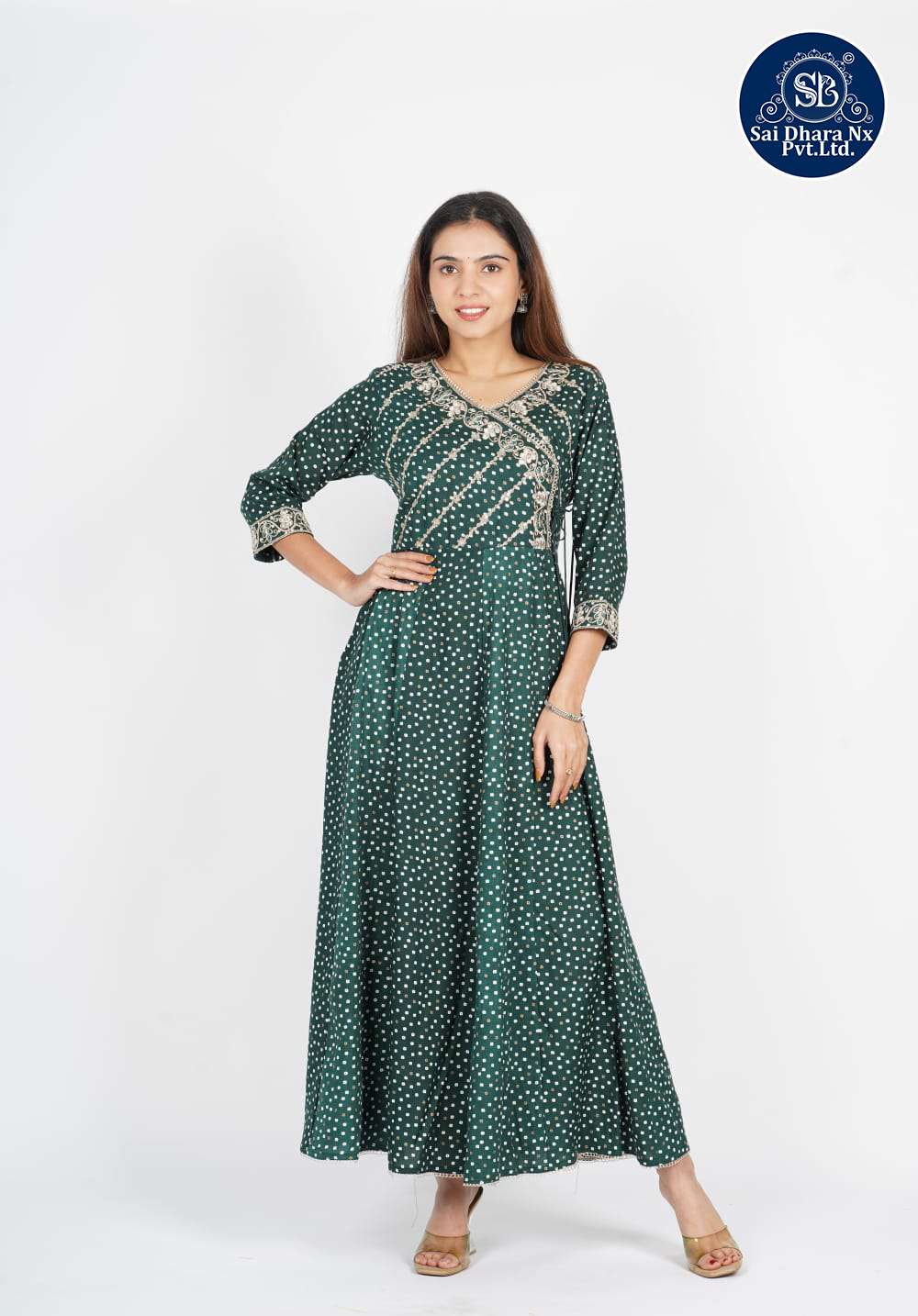 SAIDHARANX PRESENT LATEST ARRIVED MUSLIN FABRIC BASED GREEN ANARKALI GOWN COLLECTION WHOLESALE SHOP IN SURAT - SaiDharaNx