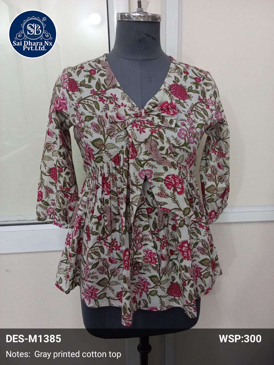 SAIDHARANX PRESENTS GRAY PRINTED COTTON WITH FLOWER DESIGN TOP COLLECTION WHOLESALE SHOP IN SURAT - SaiDharaNx