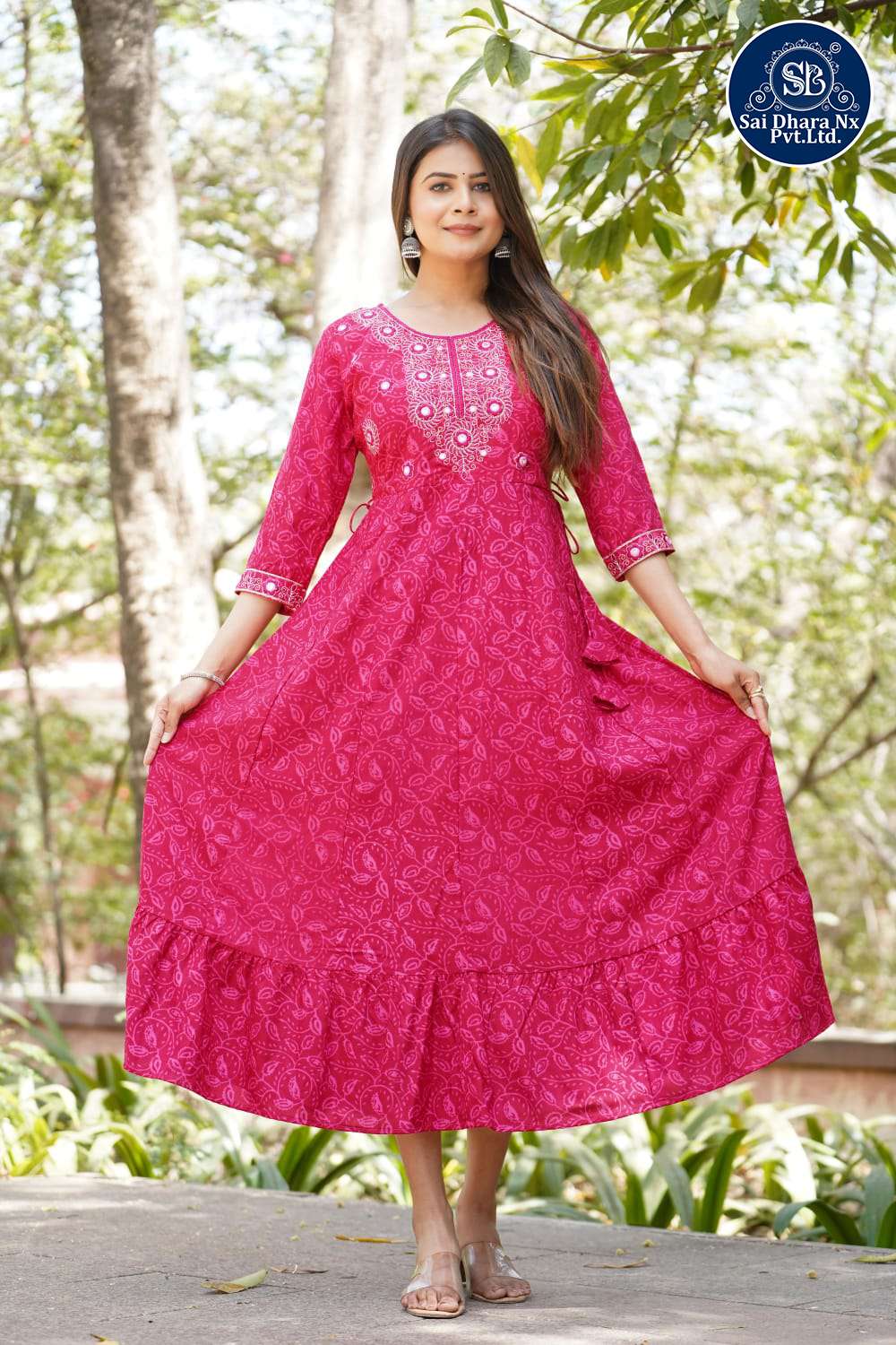 SAIDHARANX PRESENTS PURE COTTON BASED ROUND BOTTOM NEW DESIGN PINK  READYMADE GOWN COLLECTION WHOLESALE SHOP IN SURAT - SaiDharaNx