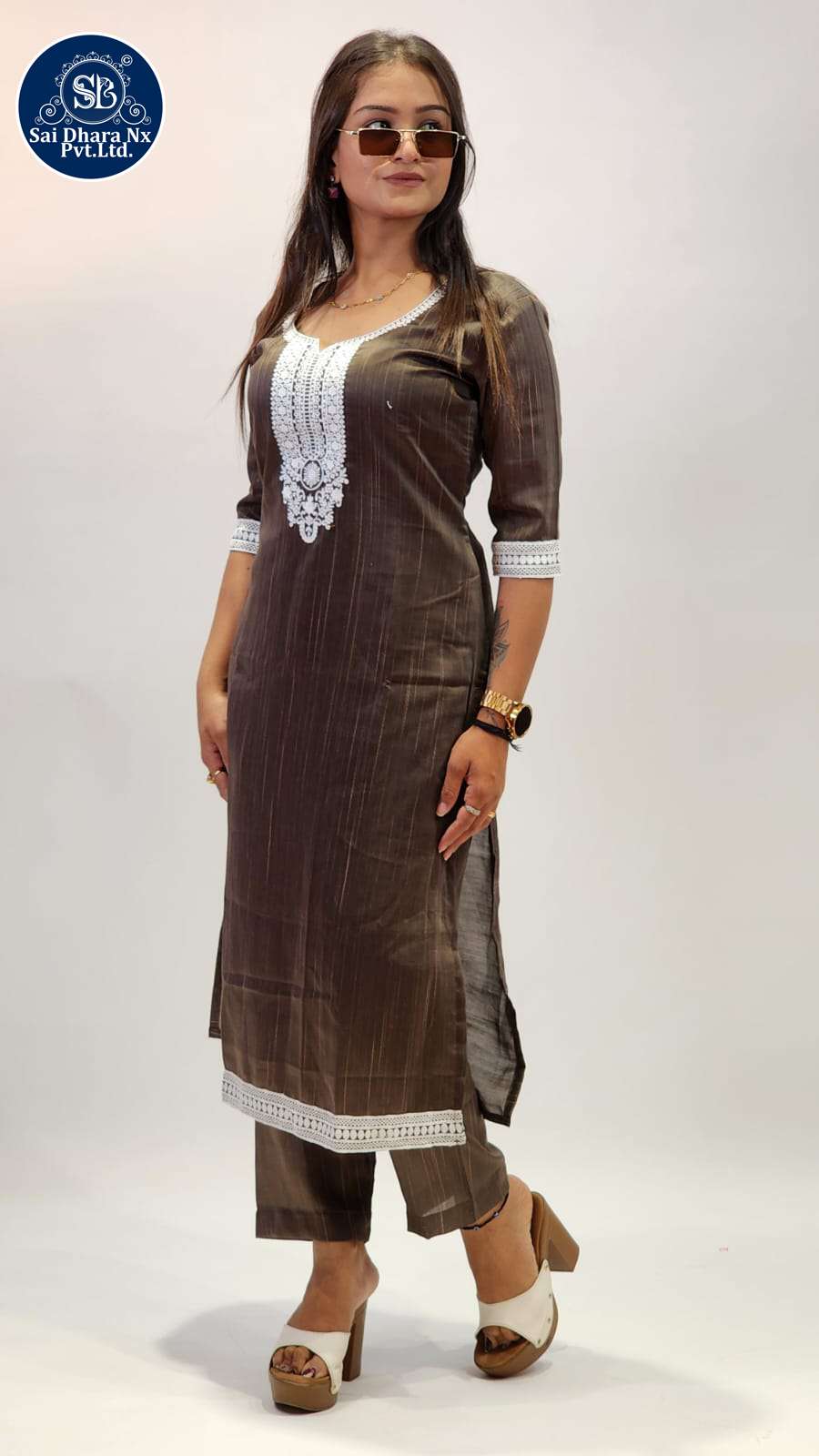 SAIDHARANX PRESENTS PURE MUSLIN FABRIC WITH EMBROIDERY WORK BROWN 2 PIECE COMBO WHOLESALE SHOP IN SURAT - SaiDharaNx