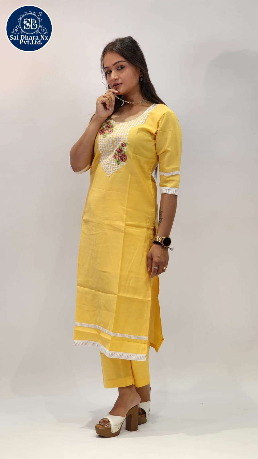SAIDHARANX PRESENTS PURE MUSLIN FABRIC WITH EMBROIDERY WORK YELLOW 2 PIECE COMBO WHOLESALE SHOP IN SURAT - SaiDharaNx
