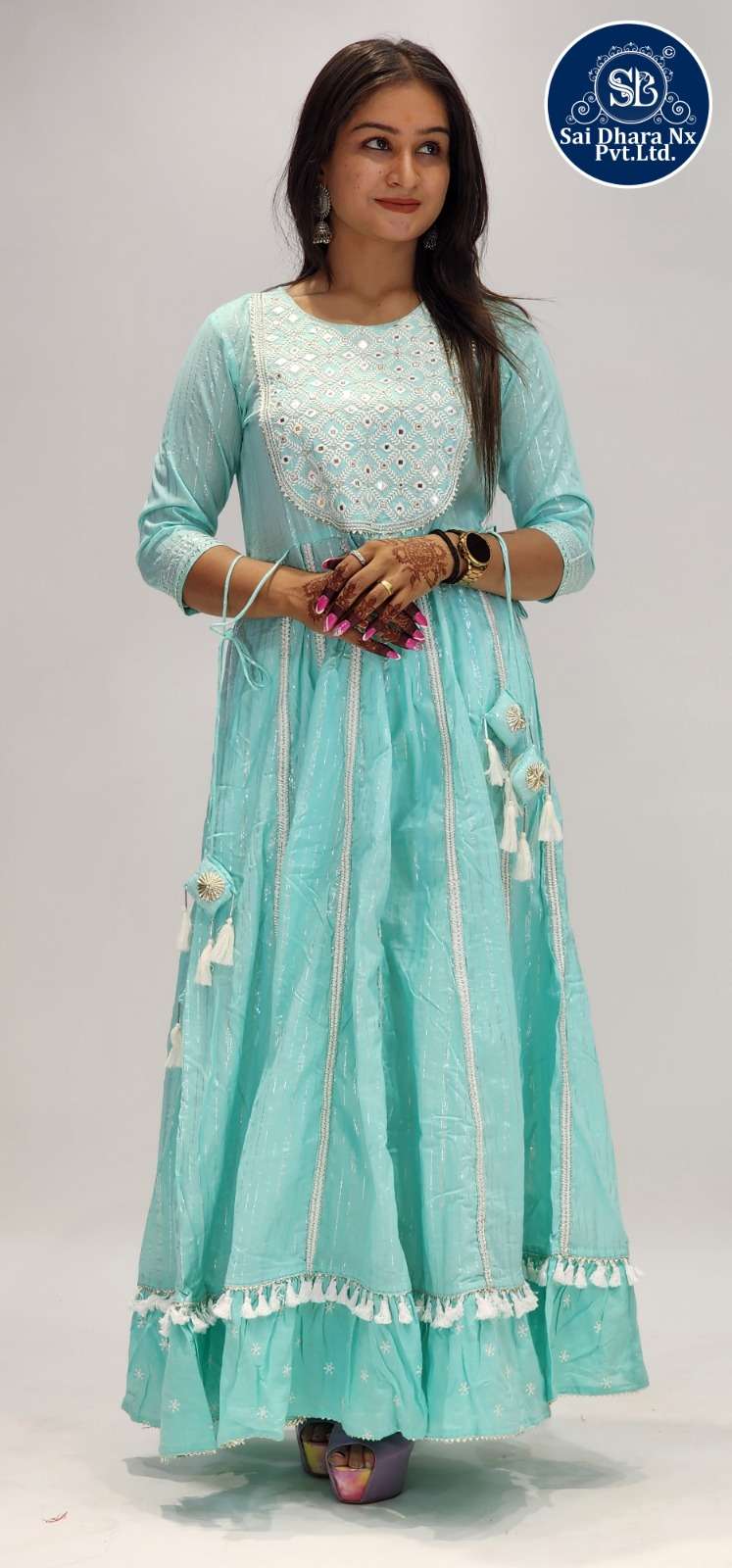 SAIDHARANX PRESENTS COTTON LATEST DESIGN PRINTED SKY BLUE GOWN READYMADE COMBO COLLECTION WHOLESALE SHOP IN SURAT - SaiDharaNx