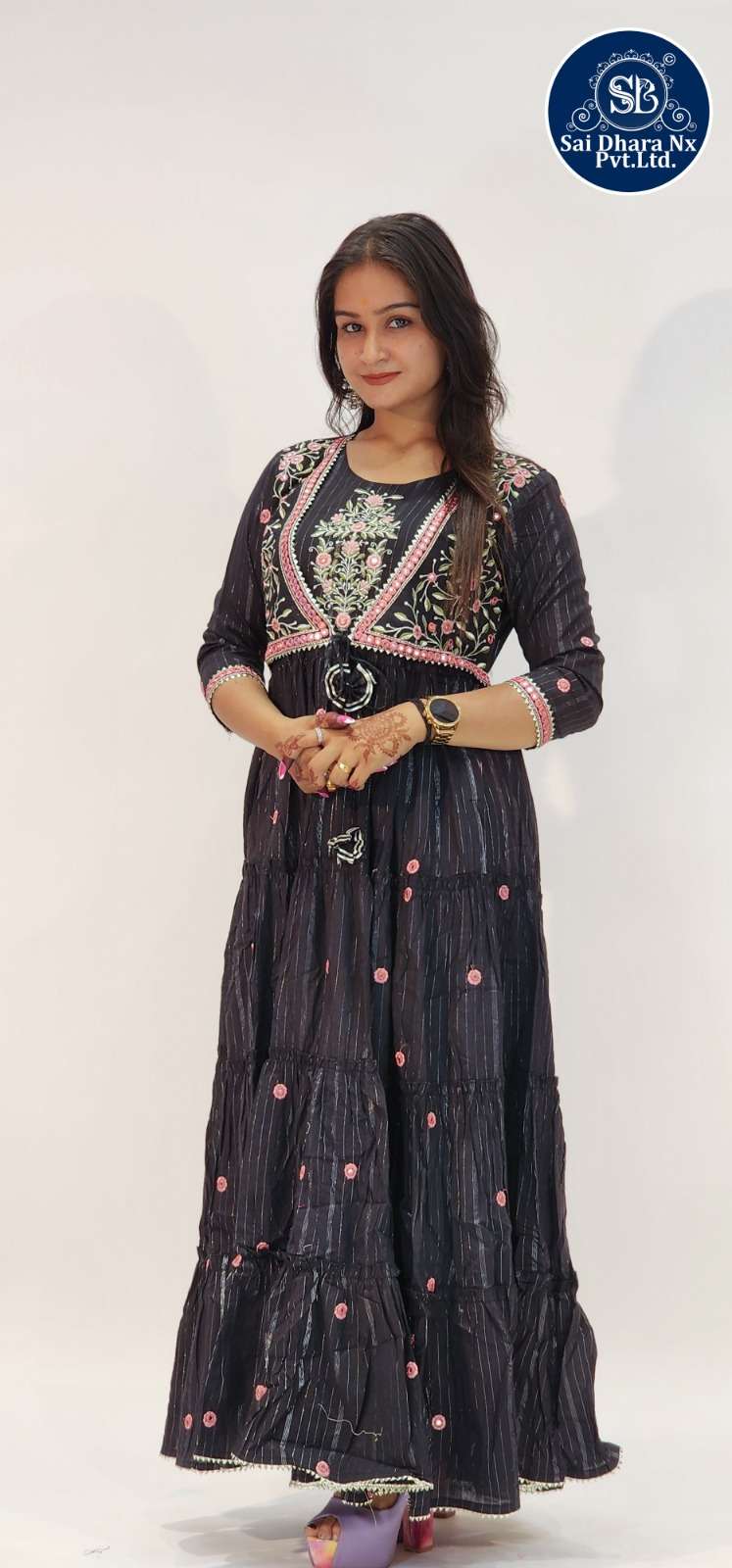 SAIDHARANX PRESENTS PURE COTTON LATEST DESIGN PRINTED BLACK 1 PIECE READYMADE GOWN COLLECTION WHOLESALE SHOP IN SURAT - SaiDharaNx