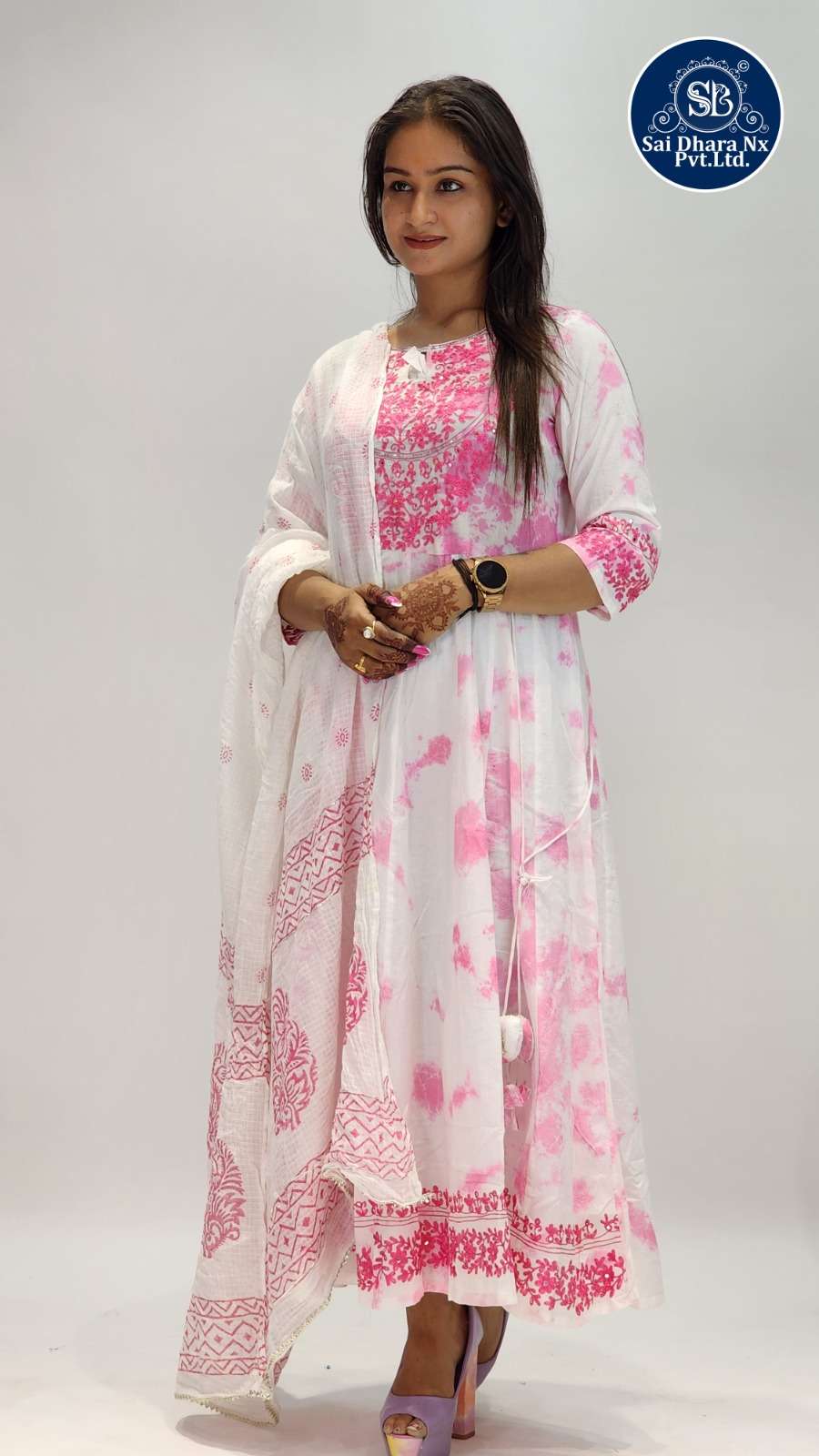 SAIDHARANX PRESENTS PURE COTTON LATEST DESIGN PRINTED WHITE & PINK 2 PIECE READYMADE COMBO COLLECTION WHOLESALE SHOP IN SURAT - SaiDharaNx