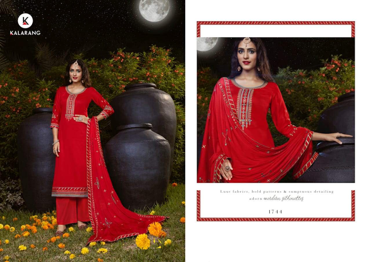 Kessi Fabrics Kalarang Suhaag Jam Silk Cotton With Embroidery Work Dress Material At Wholesale Rate