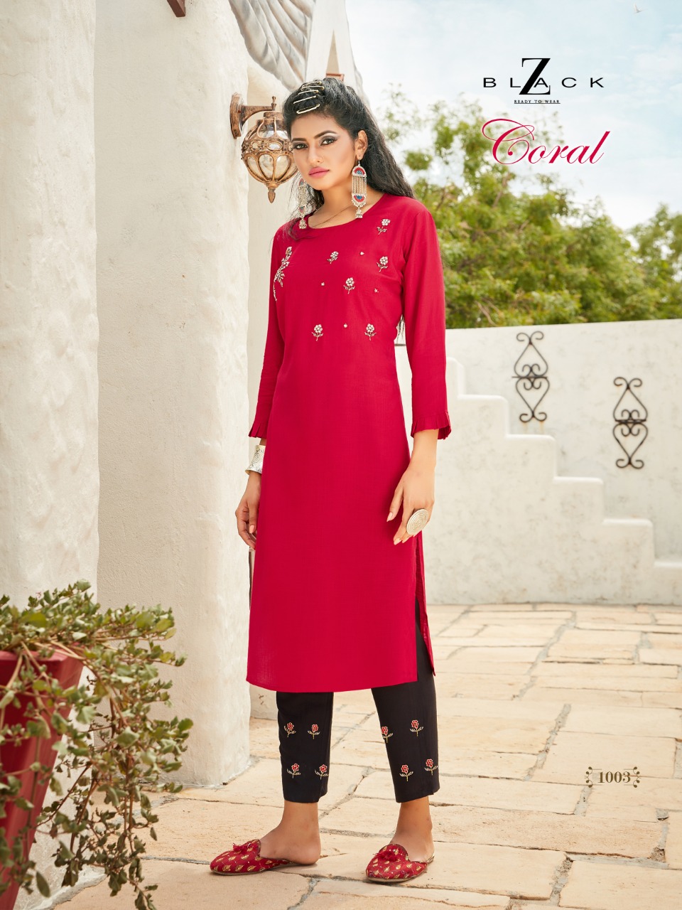 Z Black Present Coral Kurti With Bottom Collection In Wholesale Price