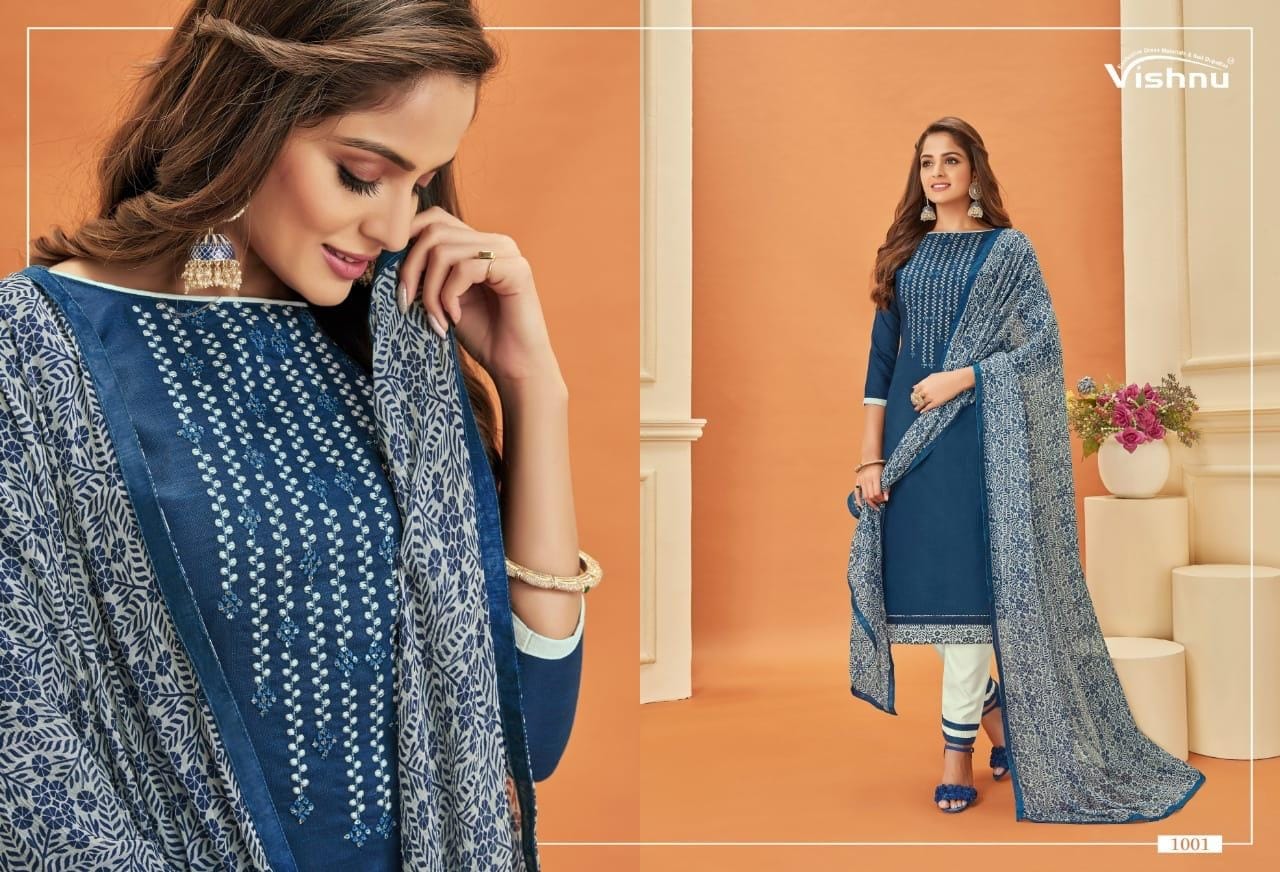 Malaika Vol 3 By Vishnu Cotton Slub Designer Work Dress Materials