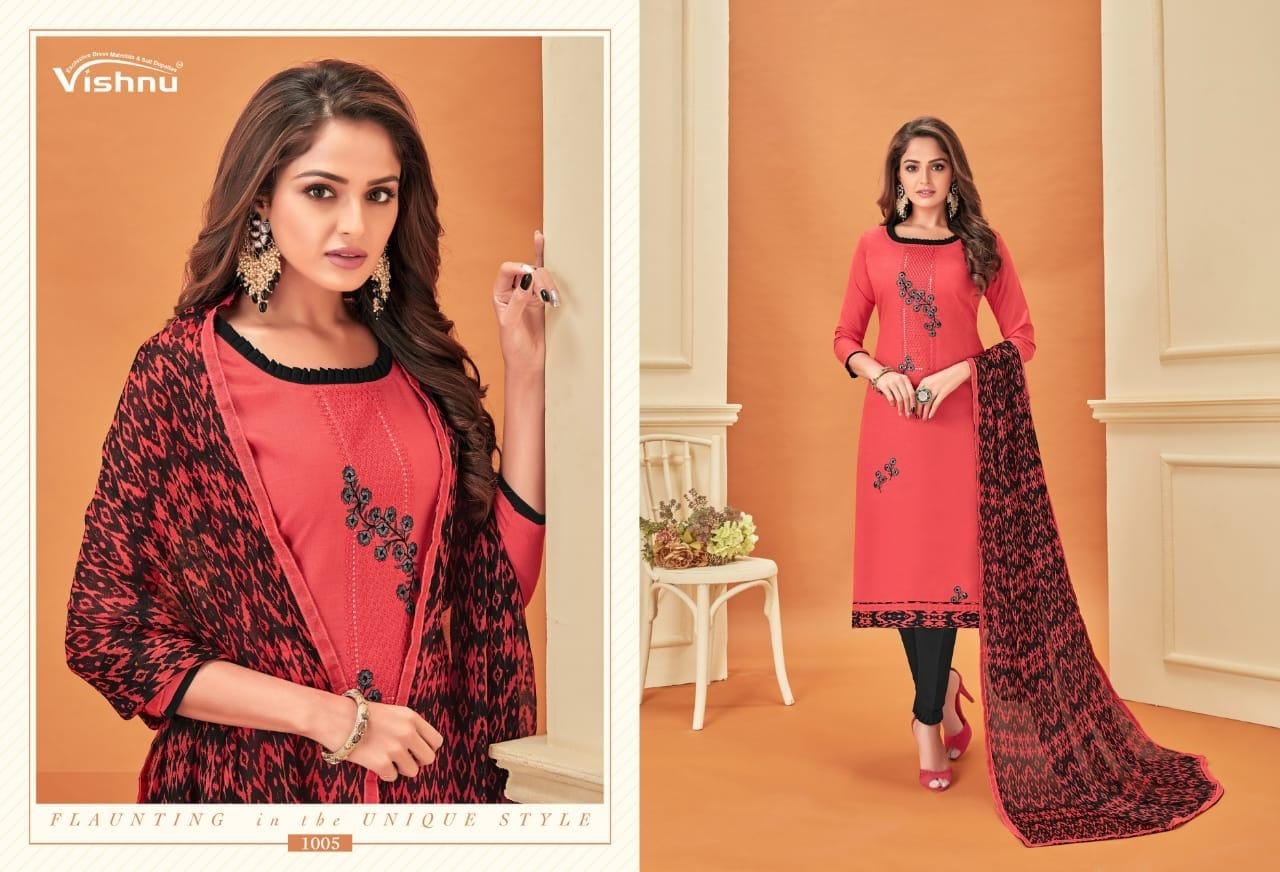 Malaika Vol 3 By Vishnu Cotton Slub Designer Work Dress Materials