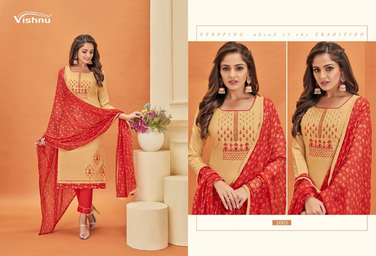 Malaika Vol 3 By Vishnu Cotton Slub Designer Work Dress Materials