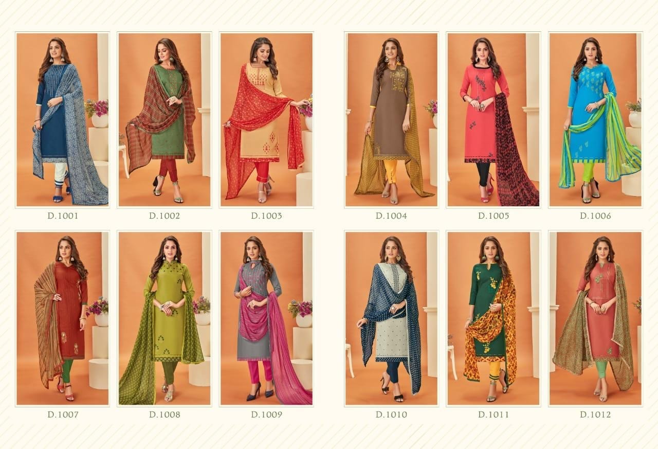 Malaika Vol 3 By Vishnu Cotton Slub Designer Work Dress Materials