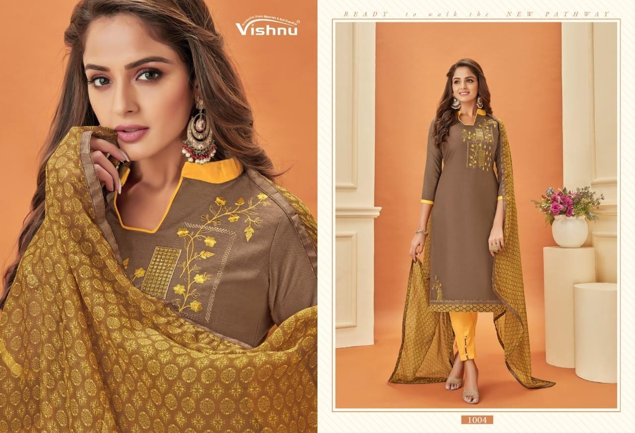 Malaika Vol 3 By Vishnu Cotton Slub Designer Work Dress Materials