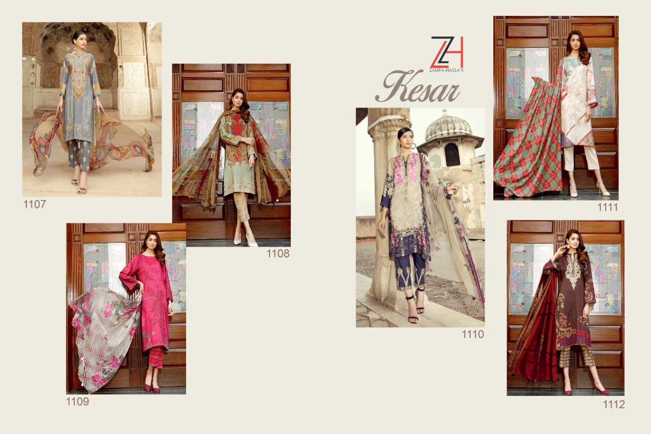 Zaura Hassan Kesar Pure Jam Cotton Print With Embroidery Work Dress Material