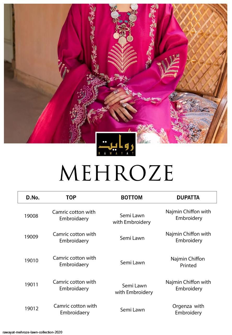Rawayat Presents Mehroze Pure Lawn Cotton With Embroidery Work
