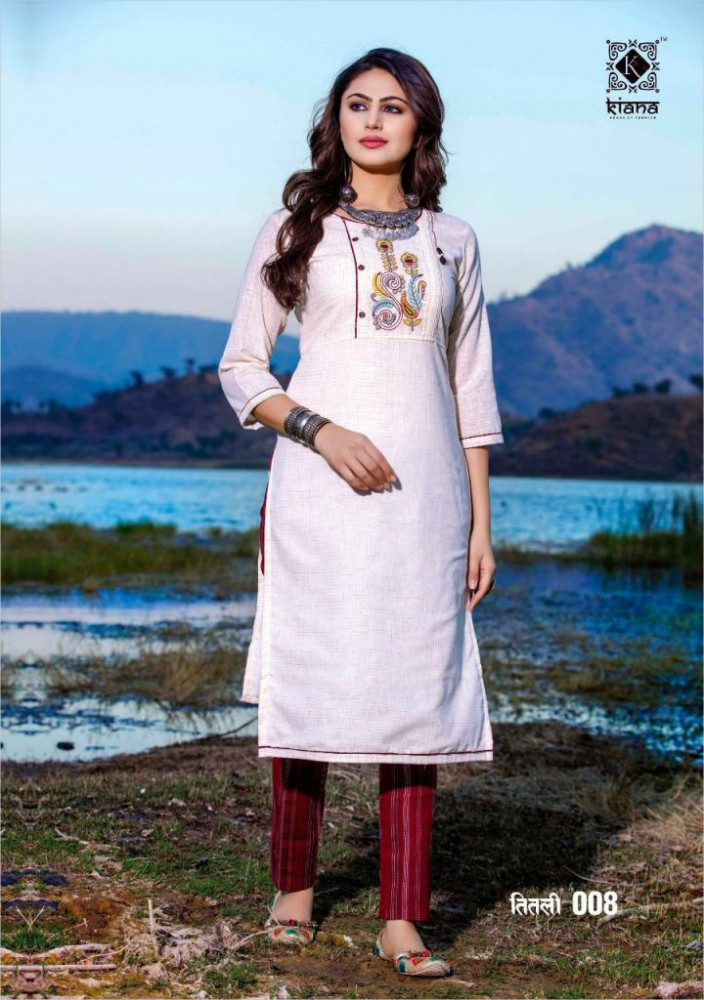Kiana Launch Titli Cotton Designer Kurti With Pant Pair Wholesaler