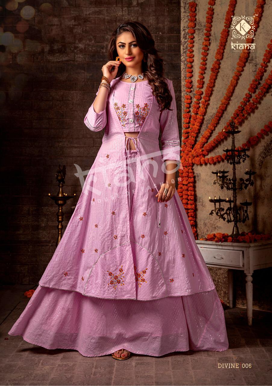 Kiana Fashion Divine Long Gown Style Navratri Special Three Pices Kurti Collection