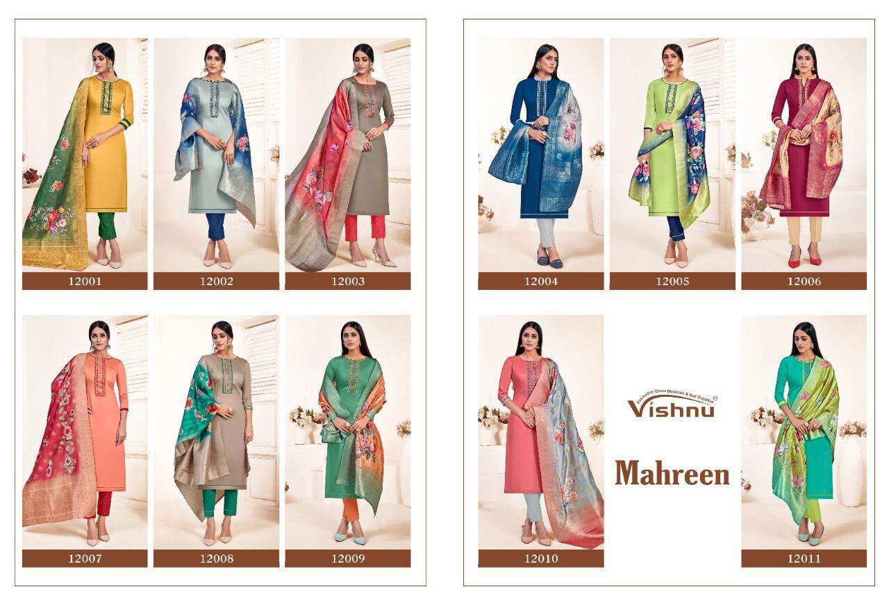 Mahreen By Vishnu Impex 12001 To 12012 Series Beautiful Stylish Fancy Colorful Casual Wear & Ethnic Wear Jam Silk Printed Dresses At Wholesale Price