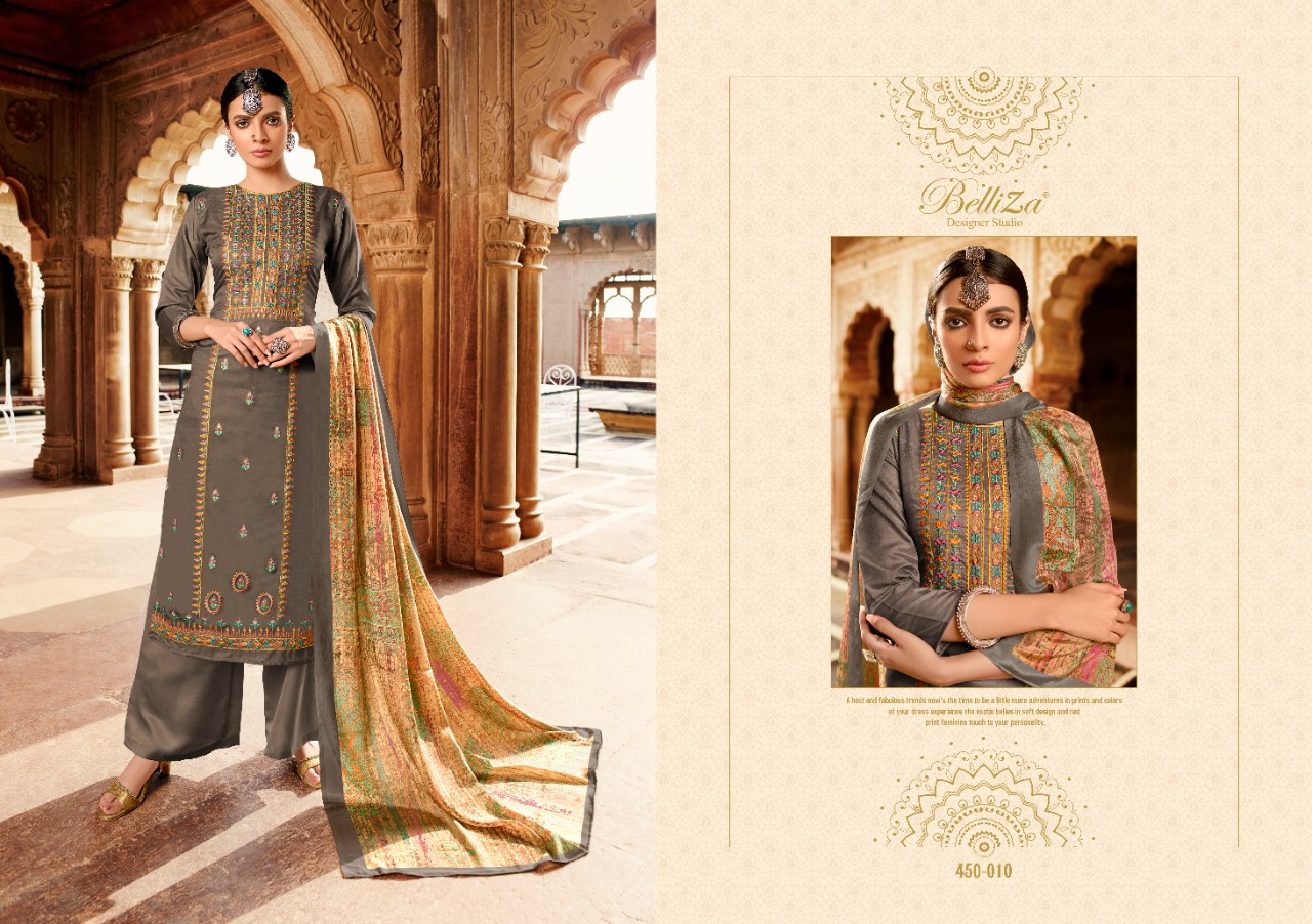 Gulbagh By Belliza Designer Top-pure Tushar Handloom With Fancy Heavy Kashmiri Embroidery Work, Bottom-pure Santoon