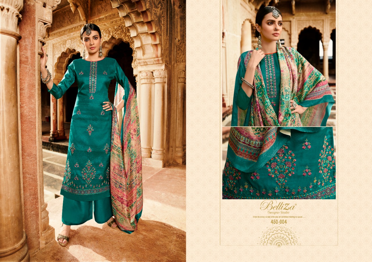 Gulbagh By Belliza Designer Top-pure Tushar Handloom With Fancy Heavy Kashmiri Embroidery Work, Bottom-pure Santoon