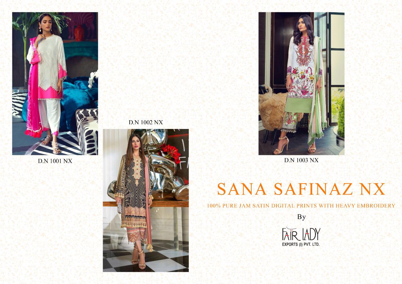 Fair Lady Sana Safinaz Nx Printed Jam Satin With Embroidery Work Pakistani Dress Material Collection At Wholesale Rate