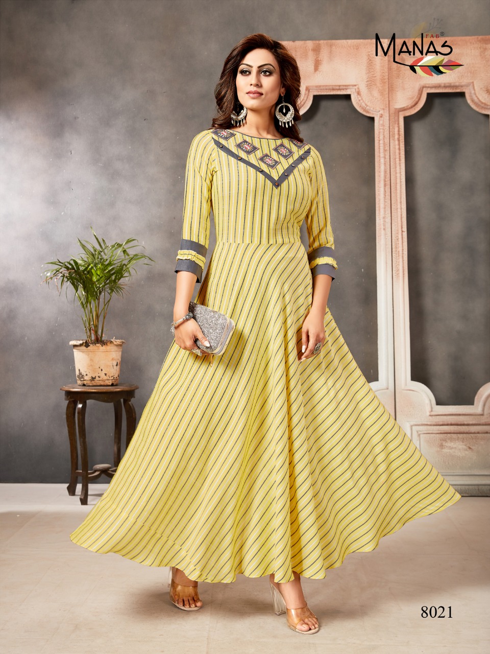 Manas Fab Classic Vol 3 Printed Rayon With Work Long Flair Readymade Kurtis