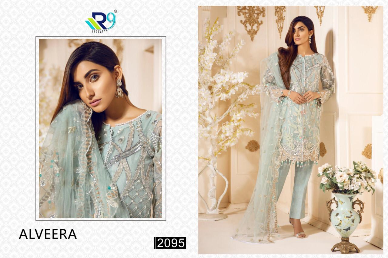 Alveera R9 Designer Studio Presents Latest Collection Alveera Launched . Presenting Beautiful Collection Of 5 Pcs With Semi Stitched R9 Designer Studio, Salwar Suits .