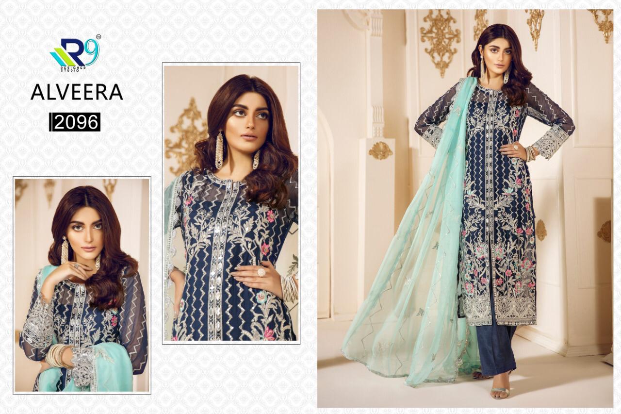 Alveera R9 Designer Studio Presents Latest Collection Alveera Launched . Presenting Beautiful Collection Of 5 Pcs With Semi Stitched R9 Designer Studio, Salwar Suits .