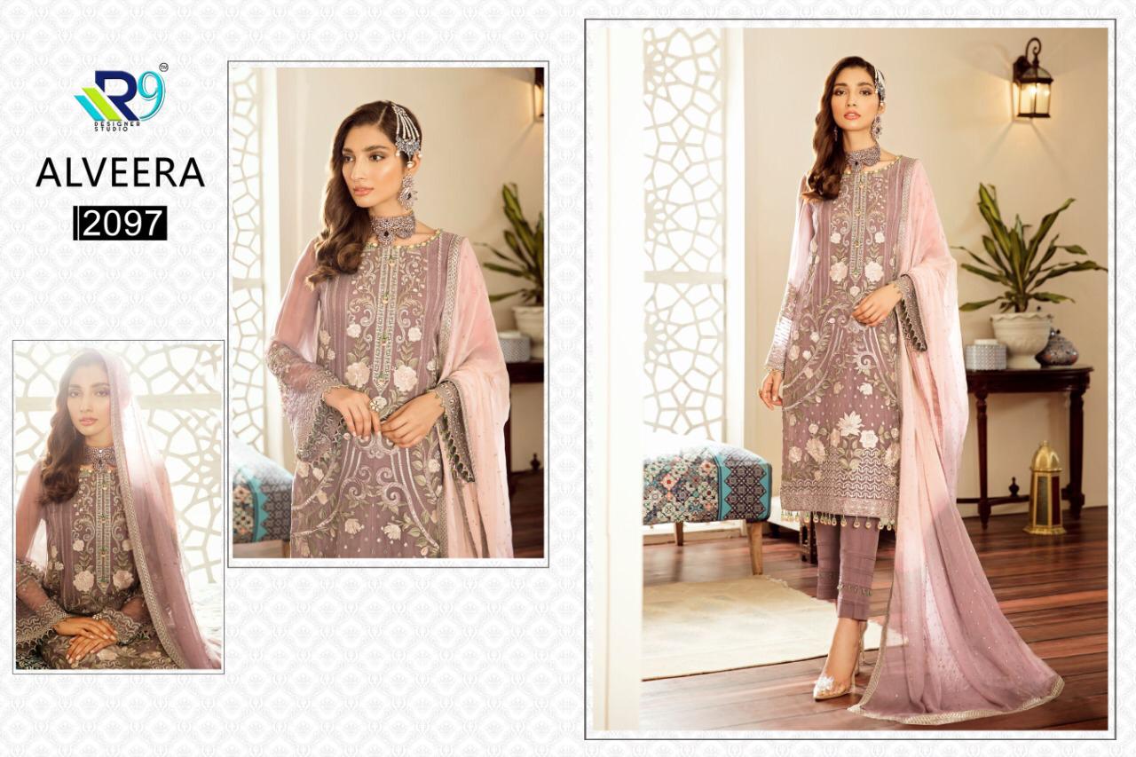 Alveera R9 Designer Studio Presents Latest Collection Alveera Launched . Presenting Beautiful Collection Of 5 Pcs With Semi Stitched R9 Designer Studio, Salwar Suits .