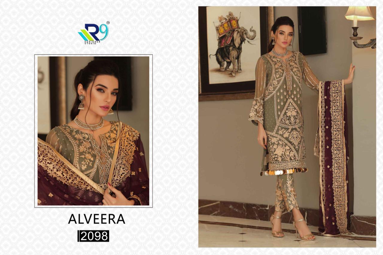 Alveera R9 Designer Studio Presents Latest Collection Alveera Launched . Presenting Beautiful Collection Of 5 Pcs With Semi Stitched R9 Designer Studio, Salwar Suits .