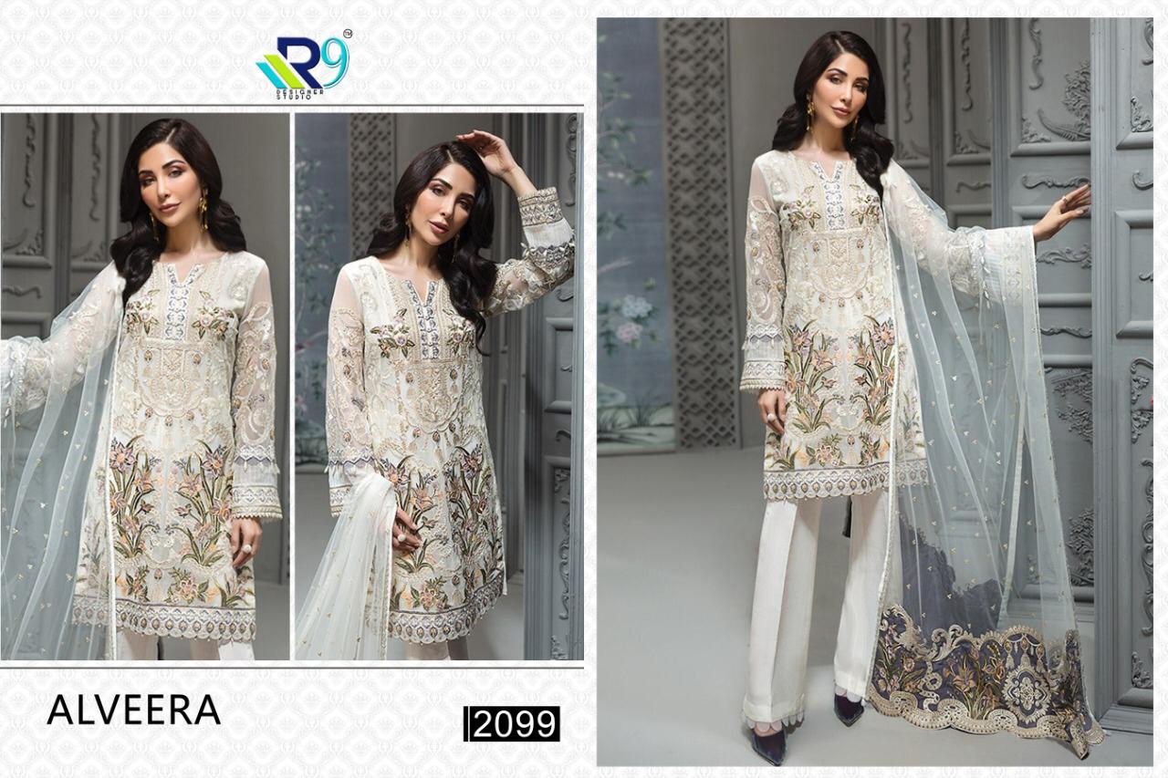 Alveera R9 Designer Studio Presents Latest Collection Alveera Launched . Presenting Beautiful Collection Of 5 Pcs With Semi Stitched R9 Designer Studio, Salwar Suits .