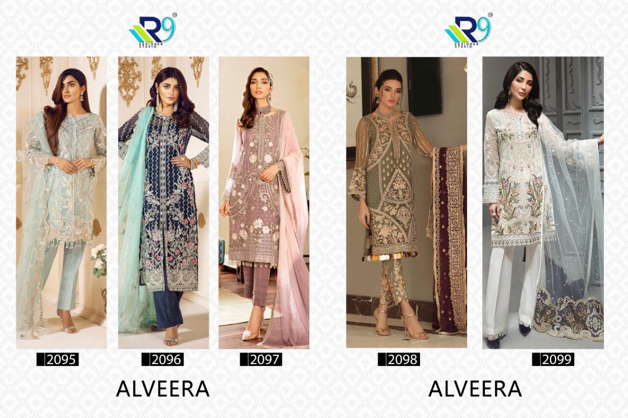 Alveera R9 Designer Studio Presents Latest Collection Alveera Launched . Presenting Beautiful Collection Of 5 Pcs With Semi Stitched R9 Designer Studio, Salwar Suits .