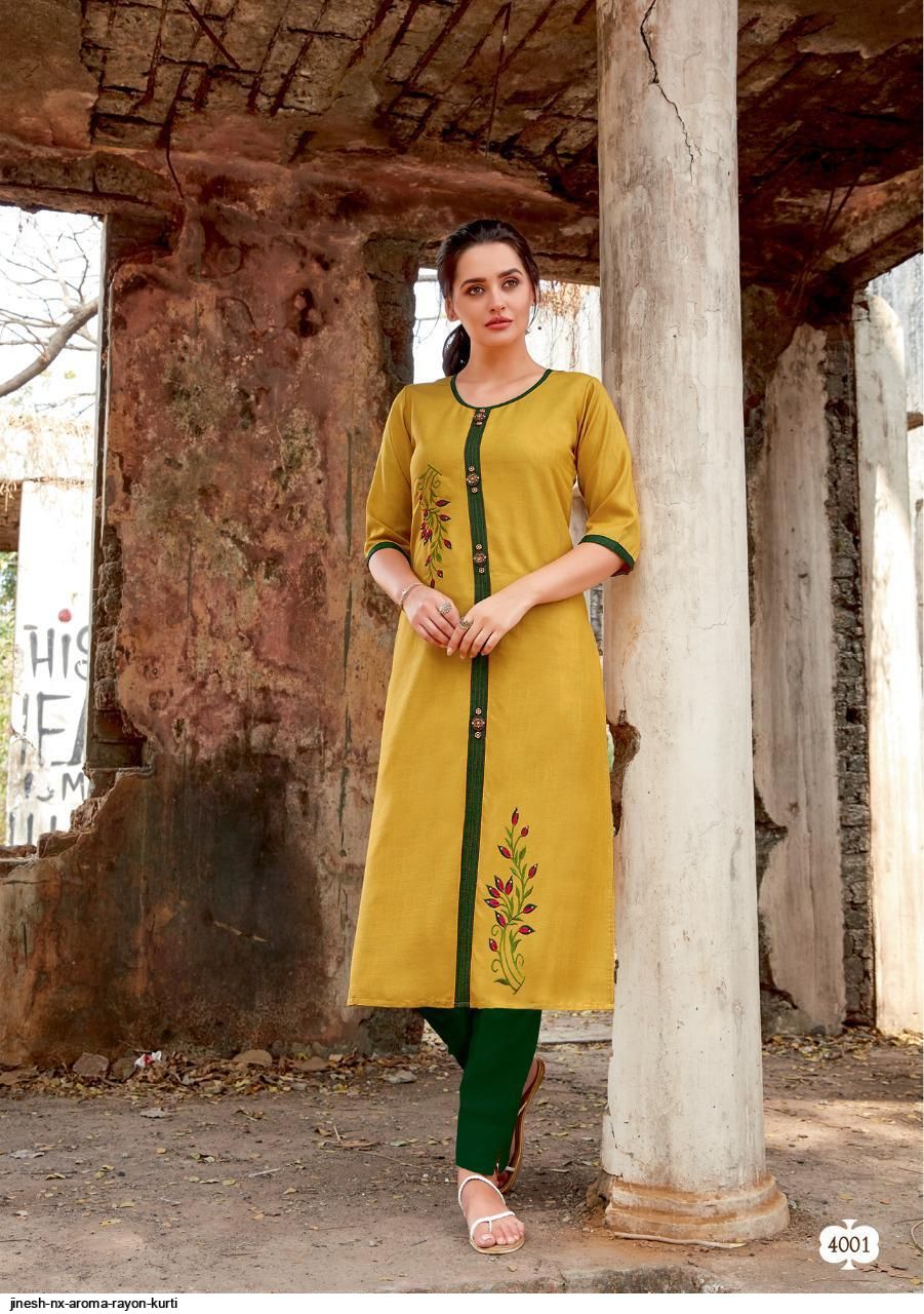 Aroma By Jinesh Nx – Rayon Kurti Catalogue By Surat Wholesale Dealer
