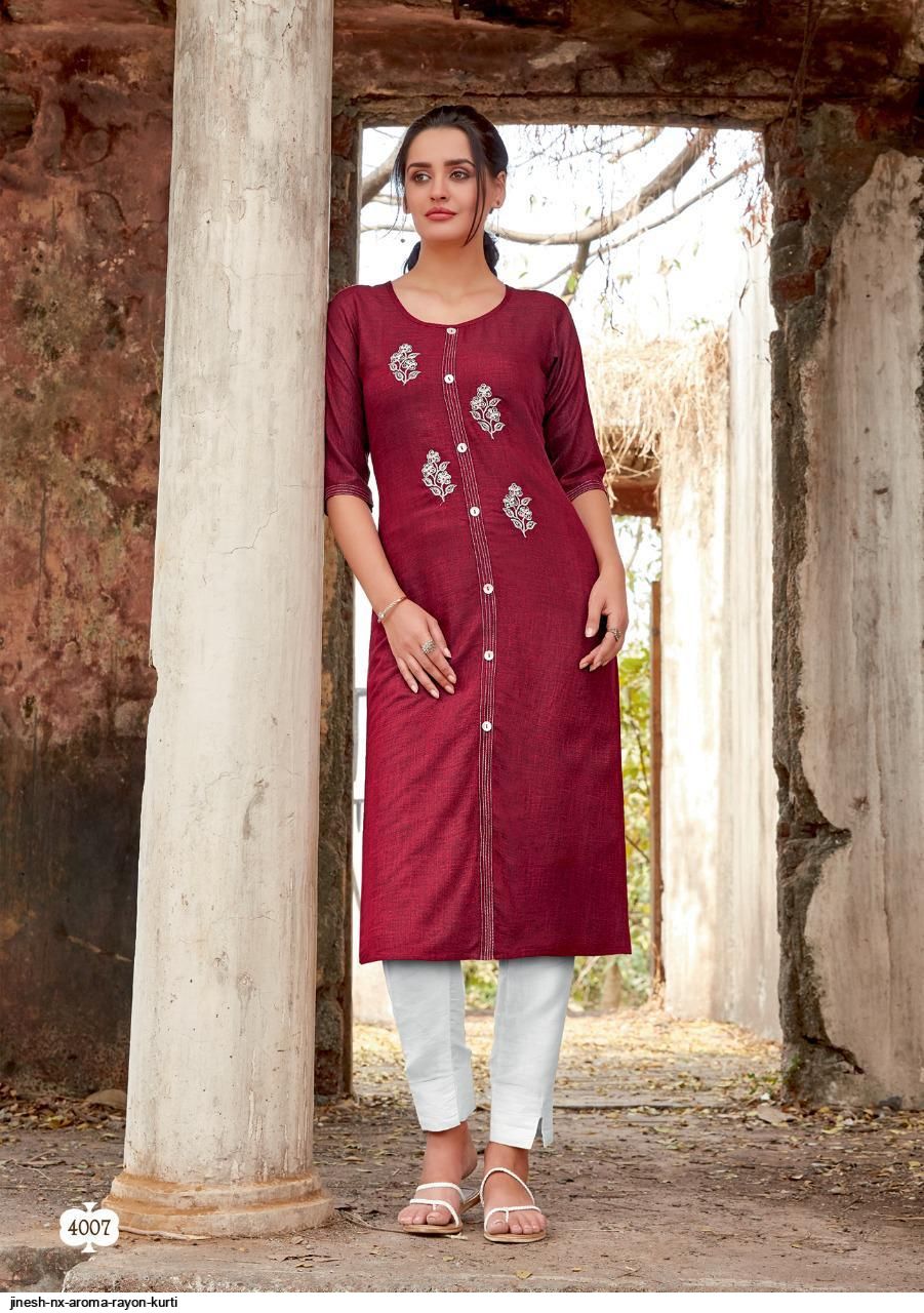 Aroma By Jinesh Nx – Rayon Kurti Catalogue By Surat Wholesale Dealer