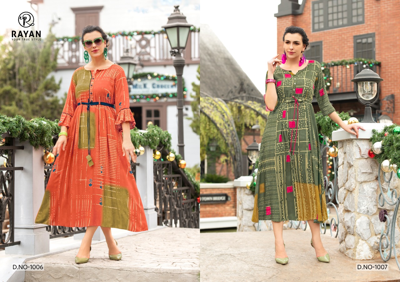 Rayan Glory Printed Rayon Readymade Kurtis Collection At Wholesale Rate