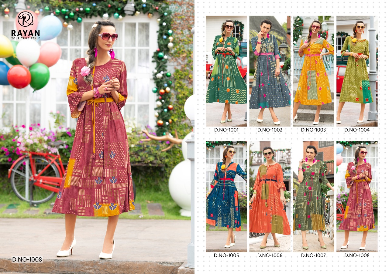 Rayan Glory Printed Rayon Readymade Kurtis Collection At Wholesale Rate