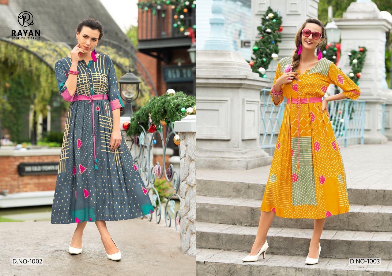 Rayan Glory Printed Rayon Readymade Kurtis Collection At Wholesale Rate