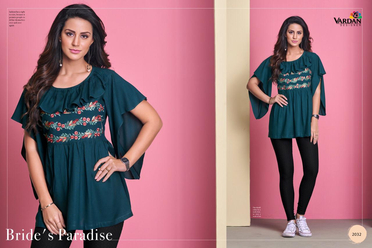 Vardhan Designer Ira Vol 2 Reyon Fabric Full Stitched Short Top Wholsale Price In Surat
