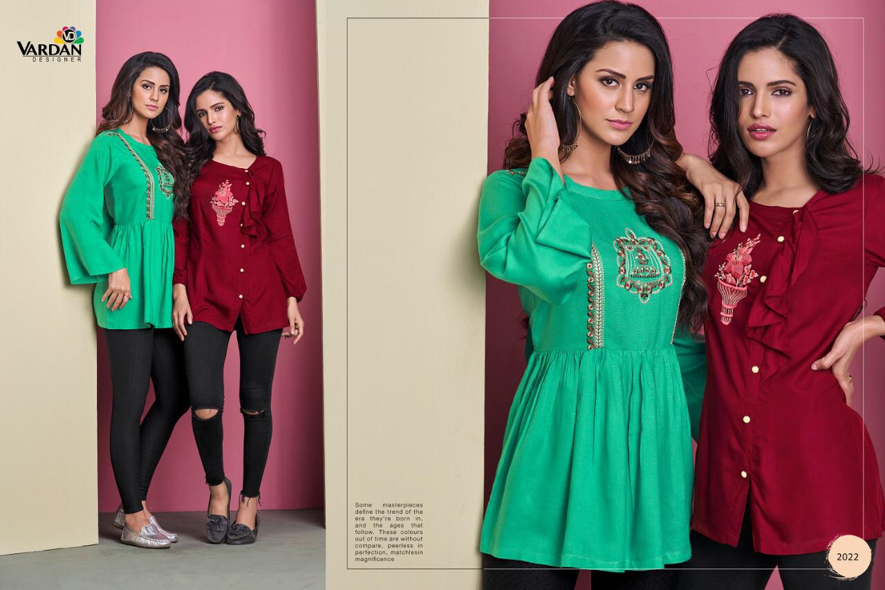 Vardhan Designer Ira Vol 2 Reyon Fabric Full Stitched Short Top Wholsale Price In Surat