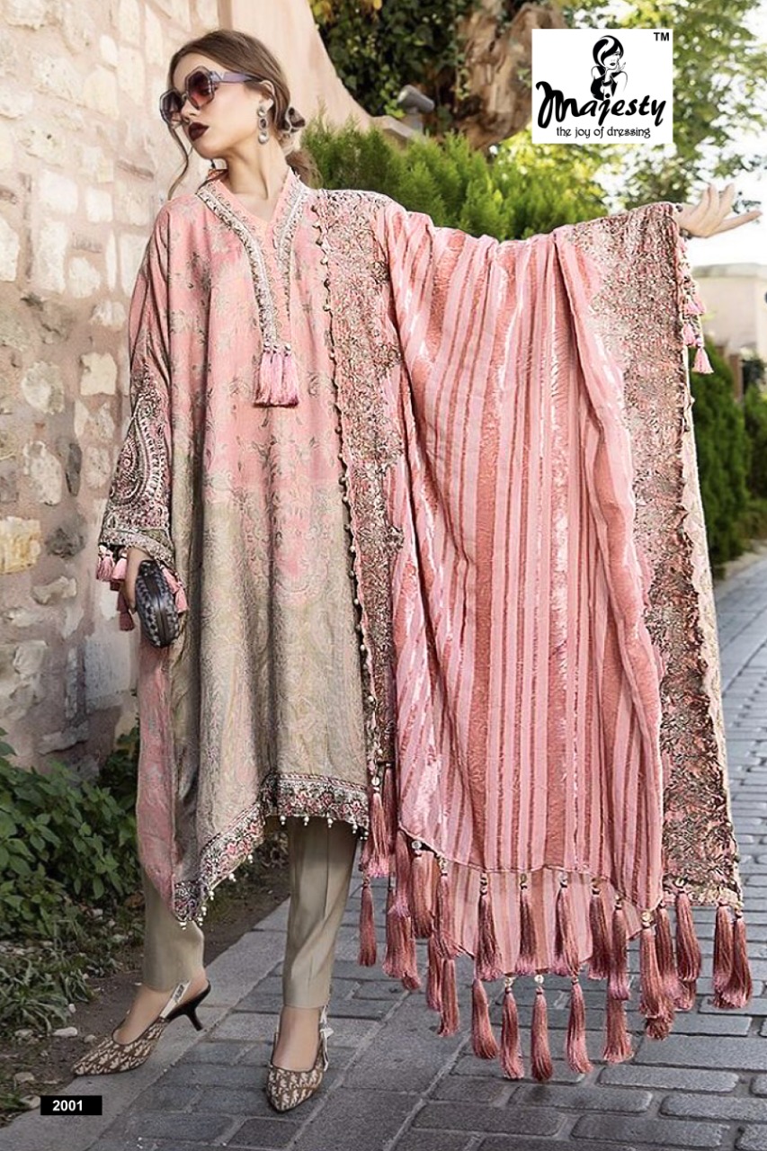 Majesty Maria Vol 2 Digital Printed Jam Silk With Patch Embroidery Work Pakistani Dress Material At Wholesale Rate