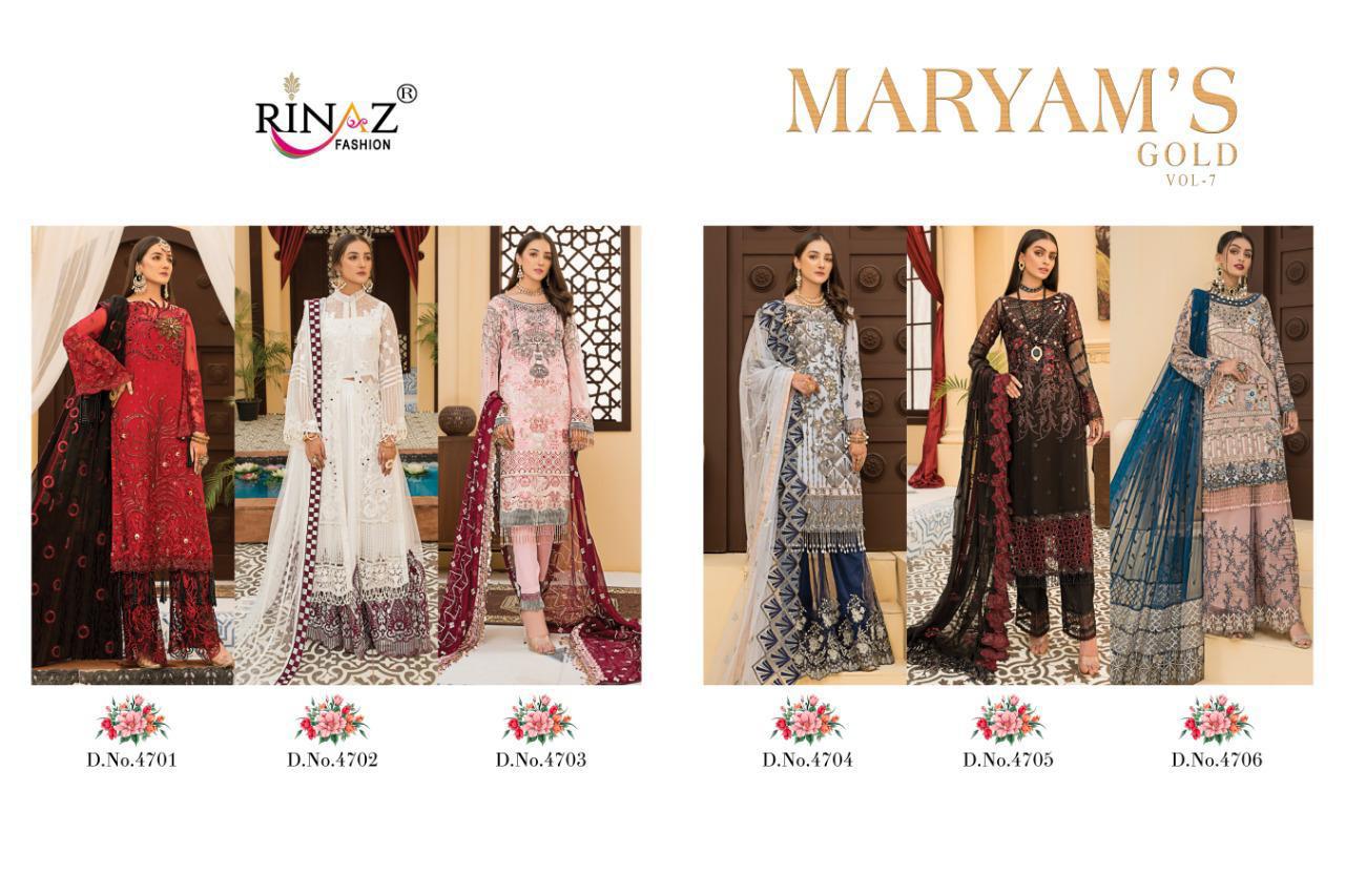 Rinaz Fashion Maryam’s Gold Vol 7 Fox Georgette With Heavy Embroidery Work Pakistani Suits