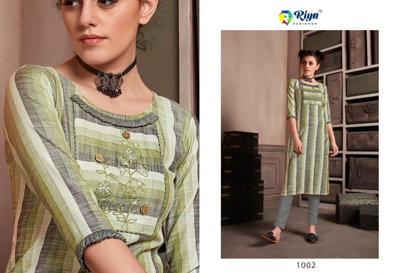 Riya Designer Stripes Cotton With Kalimudi Hand Work Designer Kurtis Set